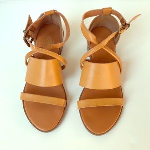 Tan strappy sandals with chunky heel